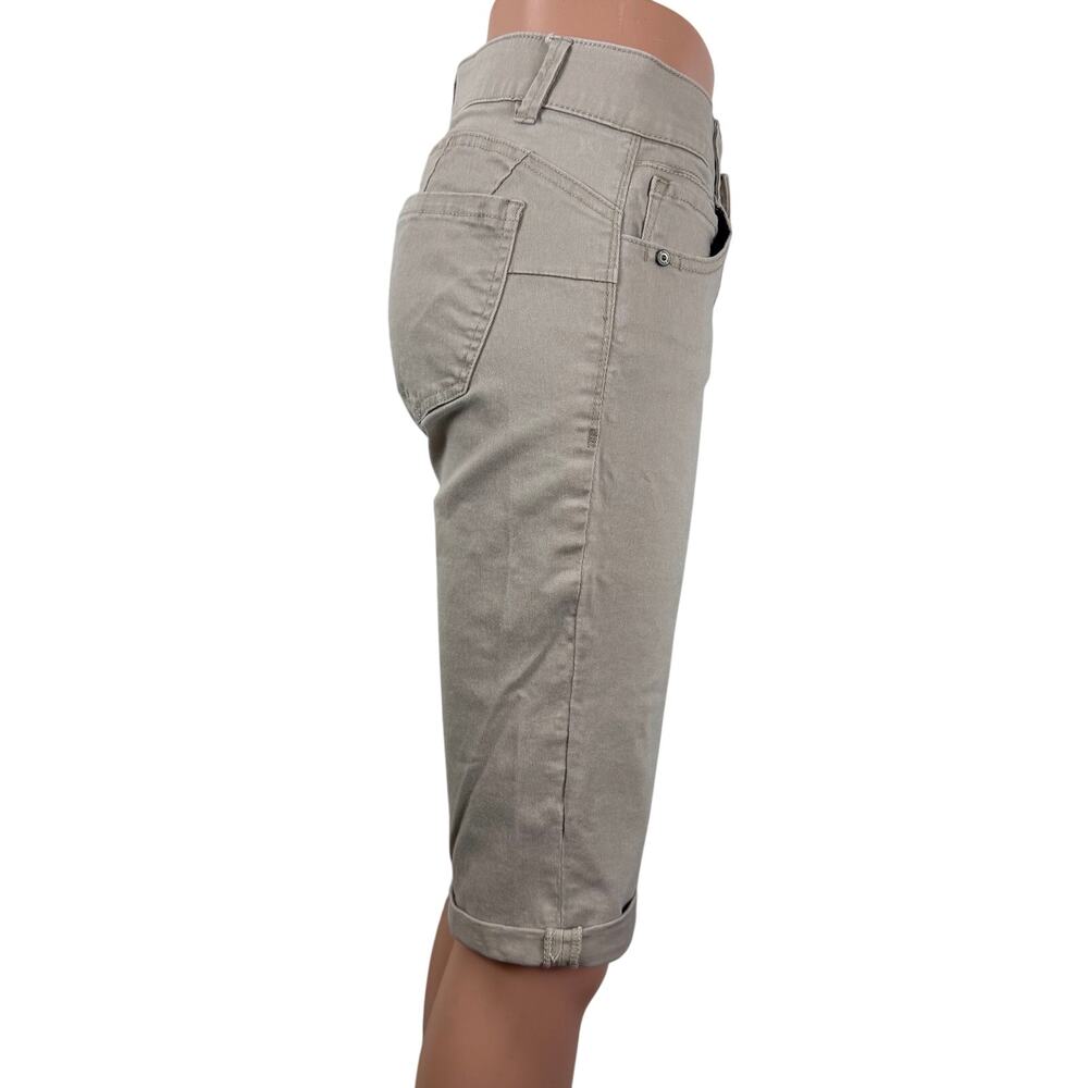 Democracy Ab Solution Khaki Tan Bermuda Shorts Jeans fit roll cuffs - Picture 4 of 16